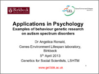 [thumbnail of Applications in Psychology Examples of behaviour genetic research on autism spectrum disorders]